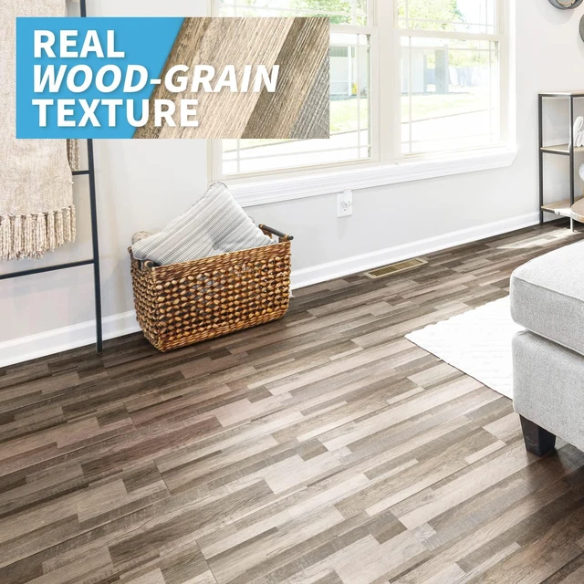 Alt view image 3 of 7 - Wood Texture Peel and Stick Vinyl Floor Planks, 36-Pack, Aged Wood Cover 54 sq.ft, Waterproof, Self-Adhesive, Scratch Resistant, Premium Vinyl, Ideal for Bedroom, Living Room, Kitchen, RV
