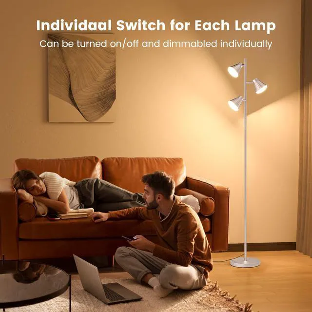 Alt view image 3 of 7 - 36W LED Tree Floor Lamp with Remote for Living Room Bedroom Modern Dimmable Tall Standing Lamp with 4 Color Temperatures, 3 Rotatable Light Bright FLoor Lamp for Home Office