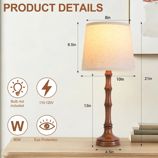 Alt view image 2 of 7 - Lamps Set of 2 Modern Farmhouse Table Lamp Bedside Reading Lamps Living Room End Tables Set Lamps for Night Stands Bedroom Night Lamp,High 26.25 Inch,Brown,With Fabric Lamp Shade,Bulb Not Included
