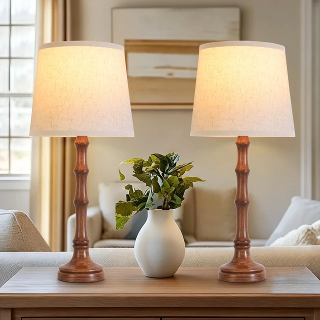 Main image of Lamps Set of 2 Modern Farmhouse Table Lamp Bedside Reading Lamps Living Room End Tables Set Lamps for Night Stands Bedroom Night Lamp,High 26.25 Inch,Brown,With Fabric Lamp Shade,Bulb Not Included