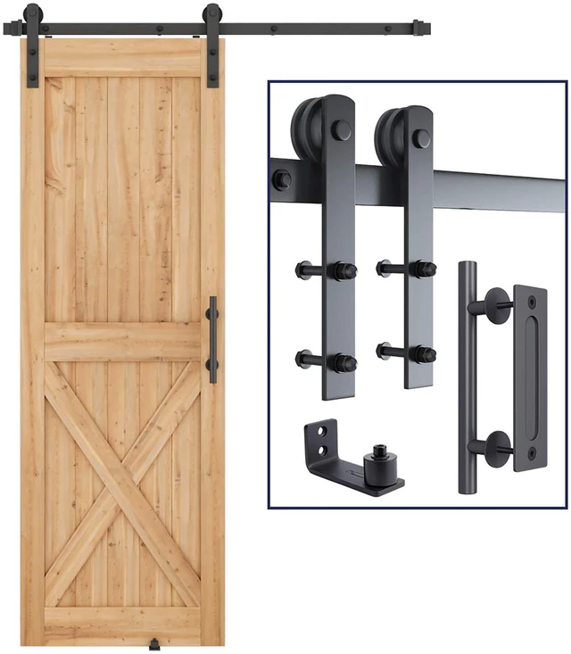 Main image of 5 FT Heavy Duty Sturdy Sliding Barn Door Hardware Kit, Black (Whole Set Includes 1x Pull Handle Set & 1x Floor Guide) Fit 28''-30" Wide Door Panel (I Shape Hanger)