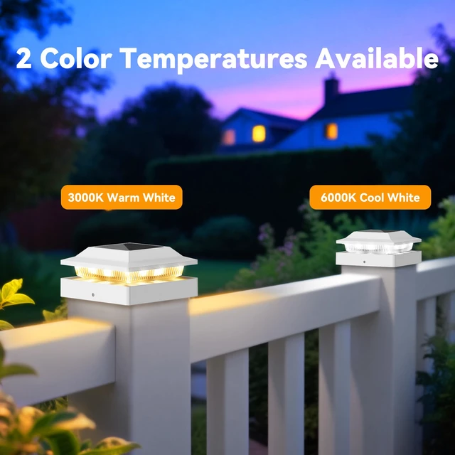Alt view image 2 of 7 - Solar Post Cap Lights for 4x4 Wood/Vinyl Posts, 16 Pack IP65 Waterproof Fence Post Solar Lights, Outdoor Post Lights with 2 Color Modes Decorate Garden Patio Porch Backyard, White