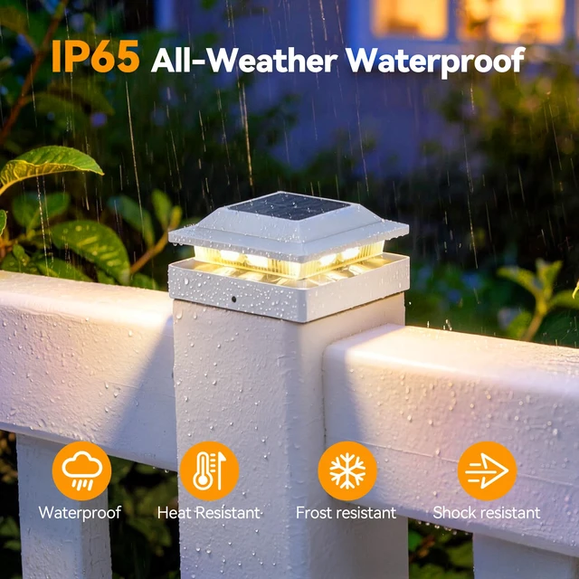 Alt view image 6 of 7 - Solar Post Cap Lights for 4x4 Wood/Vinyl Posts, 16 Pack IP65 Waterproof Fence Post Solar Lights, Outdoor Post Lights with 2 Color Modes Decorate Garden Patio Porch Backyard, White