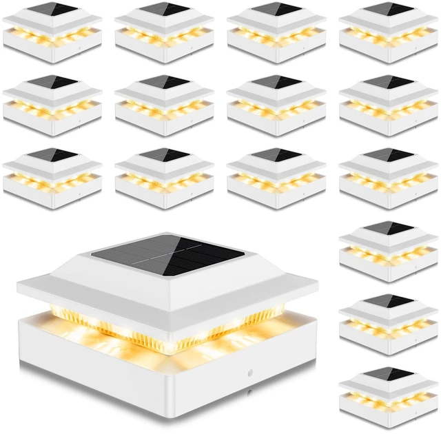 Main image of Solar Post Cap Lights for 4x4 Wood/Vinyl Posts, 16 Pack IP65 Waterproof Fence Post Solar Lights, Outdoor Post Lights with 2 Color Modes Decorate Garden Patio Porch Backyard, White