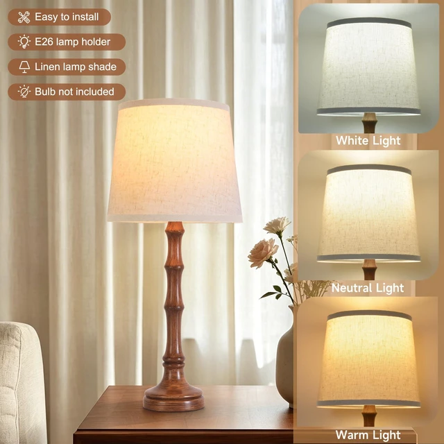 Alt view image 4 of 7 - Lamps Set of 2 Modern Farmhouse Table Lamp Bedside Reading Lamps Living Room End Tables Set Lamps for Night Stands Bedroom Night Lamp,High 26.25 Inch,Brown,With Fabric Lamp Shade,Bulb Not Included