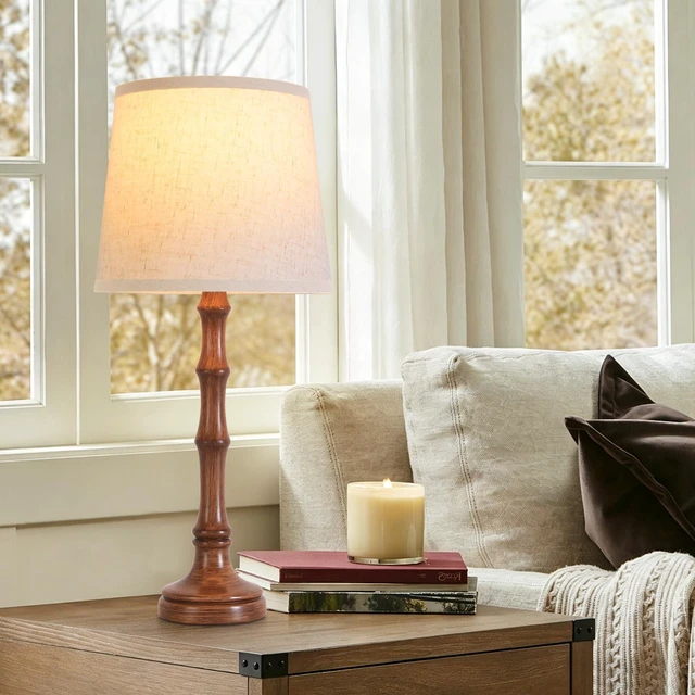Alt view image 6 of 7 - Lamps Set of 2 Modern Farmhouse Table Lamp Bedside Reading Lamps Living Room End Tables Set Lamps for Night Stands Bedroom Night Lamp,High 26.25 Inch,Brown,With Fabric Lamp Shade,Bulb Not Included