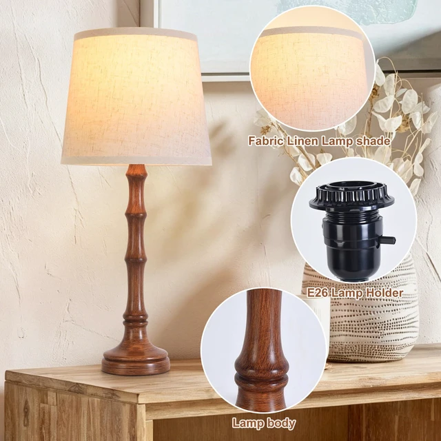 Alt view image 5 of 7 - Lamps Set of 2 Modern Farmhouse Table Lamp Bedside Reading Lamps Living Room End Tables Set Lamps for Night Stands Bedroom Night Lamp,High 26.25 Inch,Brown,With Fabric Lamp Shade,Bulb Not Included