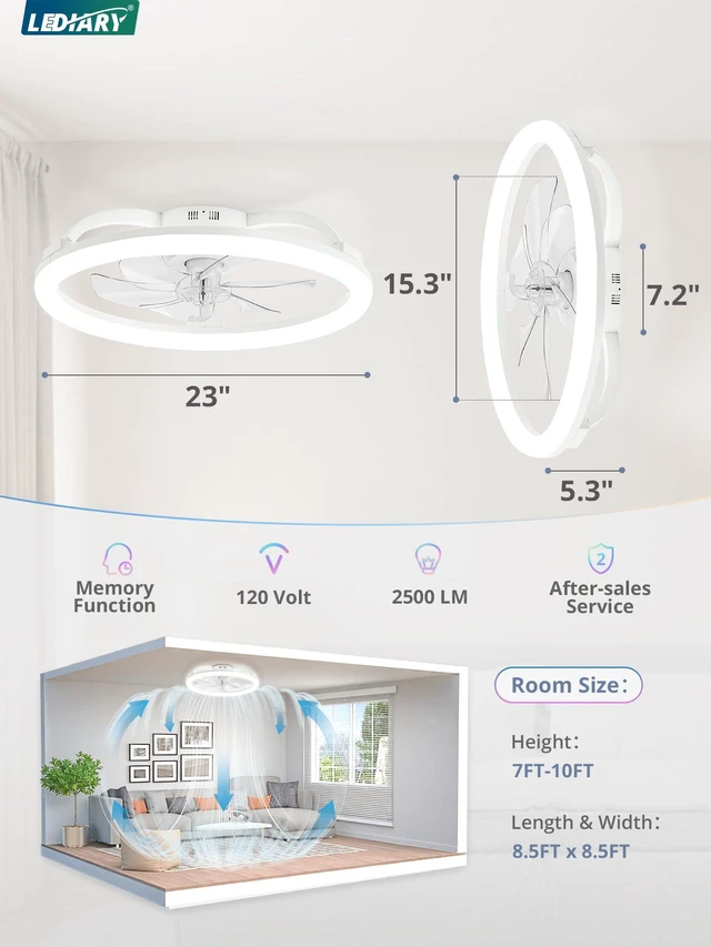 Alt view image 7 of 7 - 23" Ceiling Fans with Lights and Remote for Bedroom, White RGB Low Profile Fan Light, 3000K-6000K Stepless Dimmable, 6 Speed, Reversible DC Motor, APP & Remote Control, Low Noice