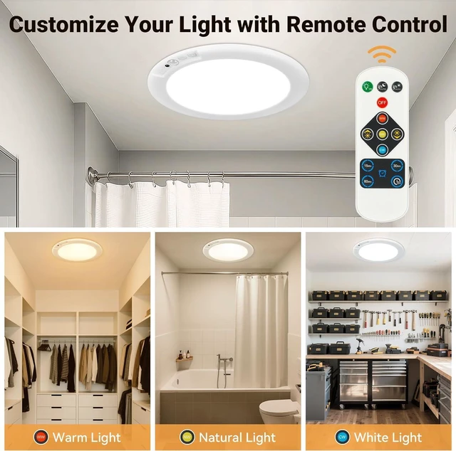 Alt view image 4 of 7 - Wireless Rechargeable Ceiling Light, Motion Sensor Light Indoor with Remote 4 Packs Battery Operated Led Night Lights for Bedroom Hallway, Living Room, Bathroom, Home & Kitchen Decor Lighting