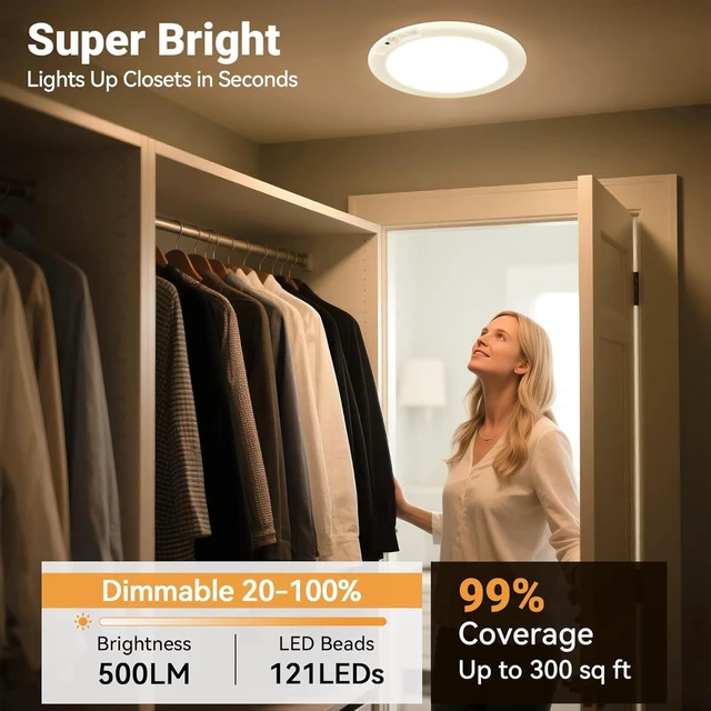Alt view image 3 of 7 - Wireless Rechargeable Ceiling Light, Motion Sensor Light Indoor with Remote 4 Packs Battery Operated Led Night Lights for Bedroom Hallway, Living Room, Bathroom, Home & Kitchen Decor Lighting