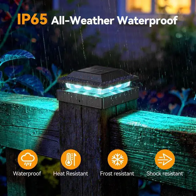 Alt view image 6 of 7 - Solar Post Cap Lights for 4x4 Wood/Vinyl Posts, 12 Pack IP65 Waterproof Fence Post Solar Lights, RGB Color Changing, 10-12H Long Illumination for Garden Patio Porch, Black