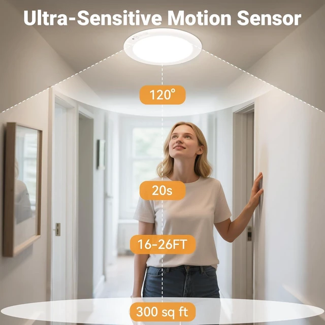 Alt view image 2 of 7 - Wireless Rechargeable Ceiling Light, Motion Sensor Light Indoor with Remote 4 Packs Battery Operated Led Night Lights for Bedroom Hallway, Living Room, Bathroom, Home & Kitchen Decor Lighting