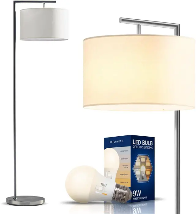 Main image of Montage Modern Floor Lamp - LED Standing Lamp with White Shade and Adjustable Color for Living Rooms & Offices - Tall Corner Bedroom Reading Light for Contemporary Home Decor - Satin Nickel