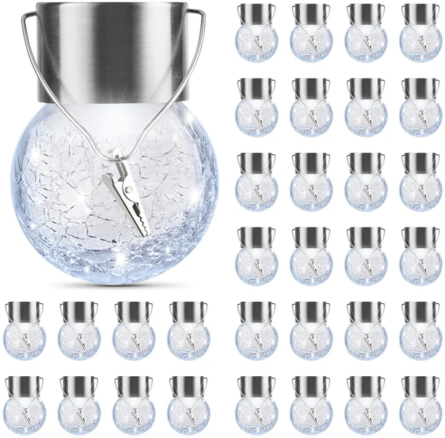 Main image of 32 Pack Hanging Solar Lights Outdoor, Waterproof Solar Globe Lantern with Handle and Clip, Decorative Cracked Glass Ball Lights for Christmas Decor, Tree, Yard, Garden, Patio (Cold White)