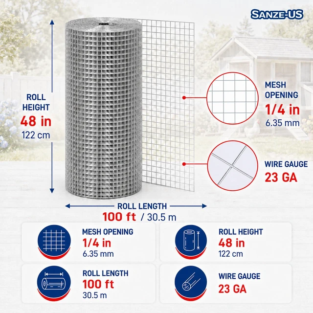 Alt view image 2 of 7 - Hardware Cloth, 1/4 Inch 48in x 100ft 23 Gauge, Double-Layer Hot-Dip Galvanizing After Welding, Chicken Wire Fence Wire Mesh Poultry Netting Garden Fence Tree Guard Rolls