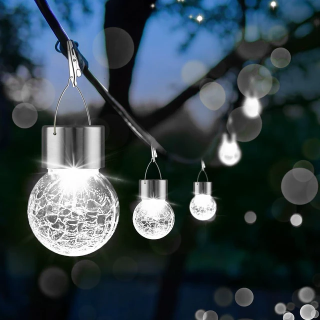 Alt view image 2 of 7 - 32 Pack Hanging Solar Lights Outdoor, Waterproof Solar Globe Lantern with Handle and Clip, Decorative Cracked Glass Ball Lights for Christmas Decor, Tree, Yard, Garden, Patio (Cold White)