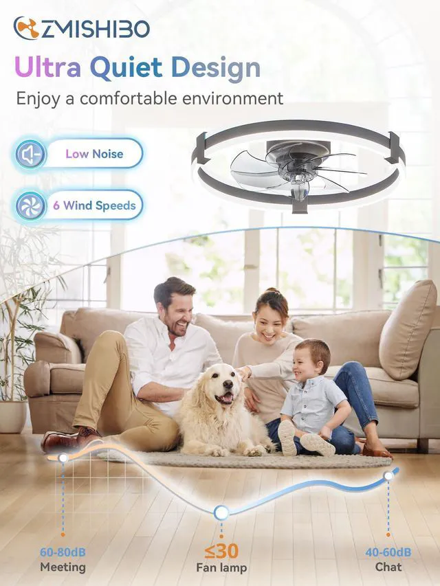 Alt view image 5 of 7 - 20" RGB Low Profile Ceiling Fans with Lights and Remote, Grey Custom RGB+3CCT Dimmable, 6 Speeds, Remote/App Control, Reversible DC Motor, Memory, Timer, Modern Fandelier for Kids/Bedroom