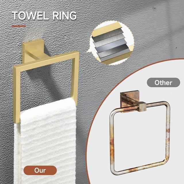 Alt view image 3 of 7 - Brushed Gold Bathroom Hardware Accessories Set 10 Pieces, 23.6" SUS304 Stainless Steel Towel Bar Set Wall Mounted Includes Single Towel Bar, Towel Ring, Toilet Paper Holder, Double Towel Hooks