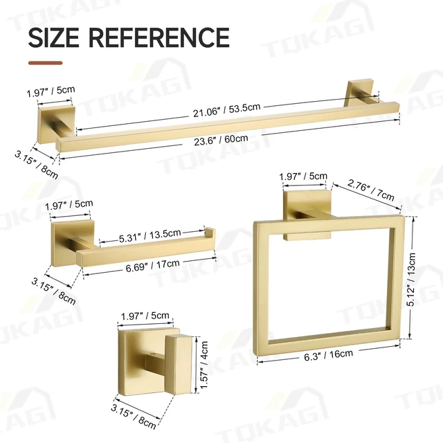 Alt view image 6 of 7 - Brushed Gold Bathroom Hardware Accessories Set 10 Pieces, 23.6" SUS304 Stainless Steel Towel Bar Set Wall Mounted Includes Single Towel Bar, Towel Ring, Toilet Paper Holder, Double Towel Hooks