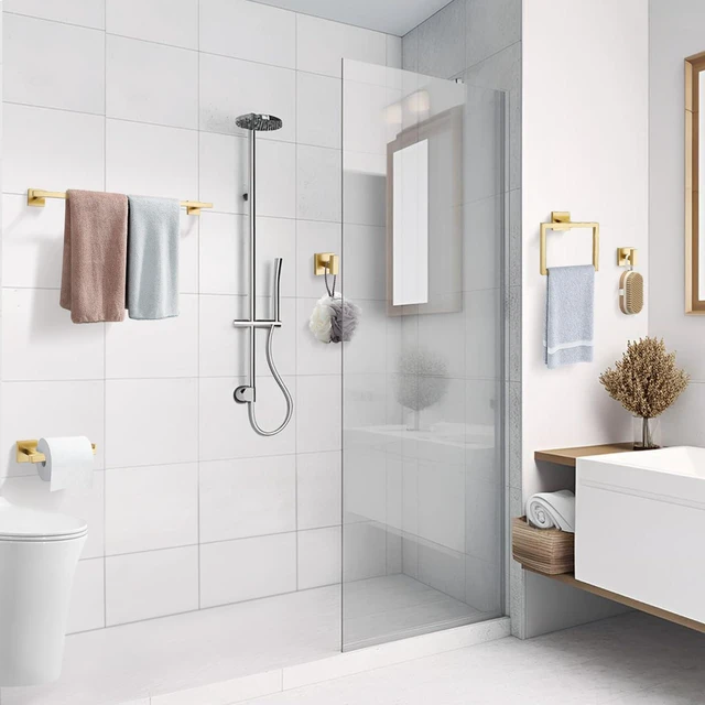Alt view image 7 of 7 - Brushed Gold Bathroom Hardware Accessories Set 10 Pieces, 23.6" SUS304 Stainless Steel Towel Bar Set Wall Mounted Includes Single Towel Bar, Towel Ring, Toilet Paper Holder, Double Towel Hooks