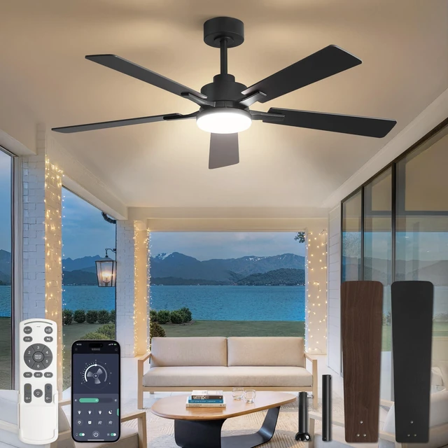 Main image of 52 Inch Ceiling Fans with Lights DC Motor, Remote & APP Control Dimmable, 3CCT, 6 Speed, Memory Function, Timer, Dual-Sided Reversible Blade, Flat/Sloped Ceiling, Living Room, Covered Patio