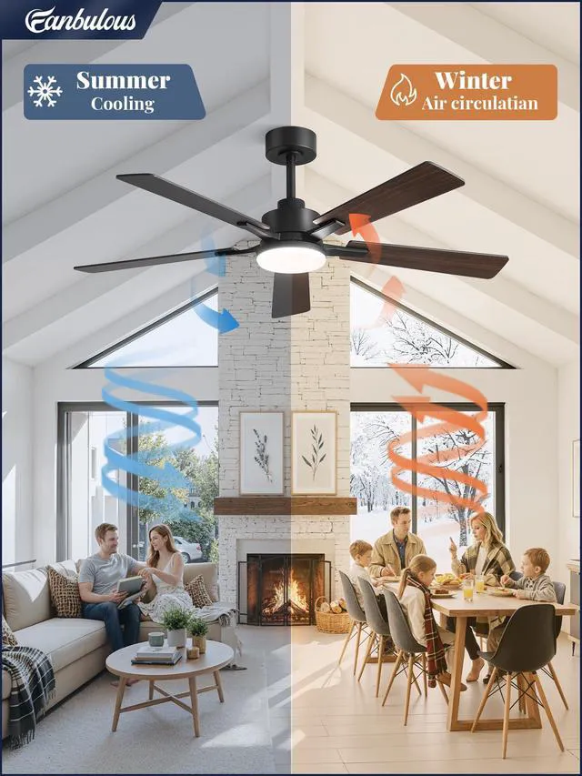 Alt view image 6 of 7 - 52 Inch Ceiling Fans with Lights DC Motor, Remote & APP Control Dimmable, 3CCT, 6 Speed, Memory Function, Timer, Dual-Sided Reversible Blade, Flat/Sloped Ceiling, Living Room, Covered Patio