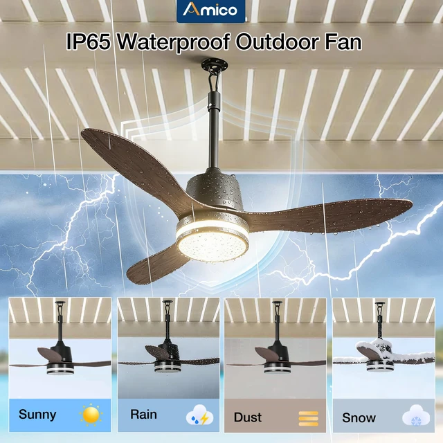 Alt view image 3 of 7 - 42" Outdoor Ceiling Fans with Lights, IP65 Waterproof Gazebo Fan Waterproof, Remote Control, 3000-6000K, 6 Speeds, Hook Hanging Plug in, for Patio Porch Pergola Garage