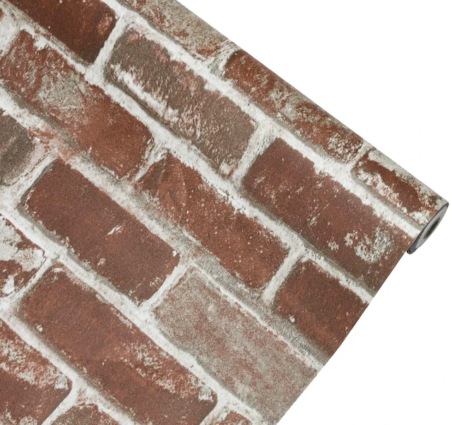 Alt view image 6 of 6 - Red Brick Wallpaper Self-Adhesive Peel and Stick Wallpaper Waterproof and Removable Good for Home Decoration and Furniture Renovation 17.5 x 787.4 Inches