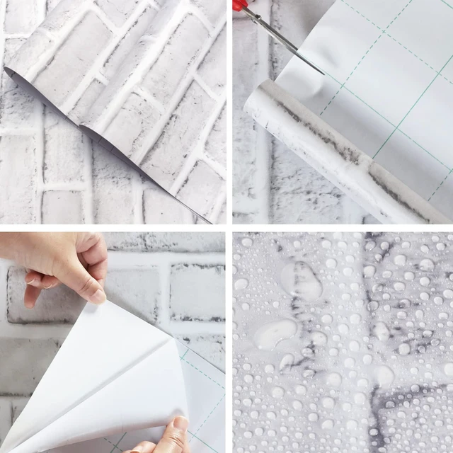 Alt view image 6 of 7 - White Brick Wallpaper, Self-Adhesive Peel and Stick Wallpaper Waterproof and Removable Good for Home Decoration and Furniture Renovation (17.5 x 511Inch)