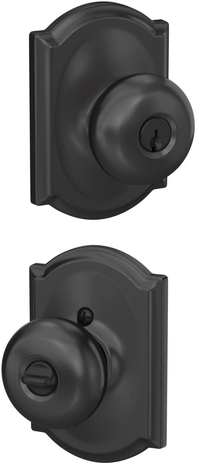 Main image of Plymouth Keyed Entry Door Knob, Interior/Exterior, Matte Black Keyed entry door knob with turn-button lock, Easy to install, Certified security & durability, Universal fit, 2 keys