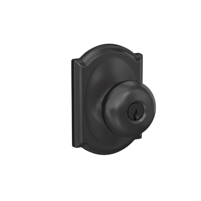 Alt view image 2 of 7 - Plymouth Keyed Entry Door Knob, Interior/Exterior, Matte Black Keyed entry door knob with turn-button lock, Easy to install, Certified security & durability, Universal fit, 2 keys
