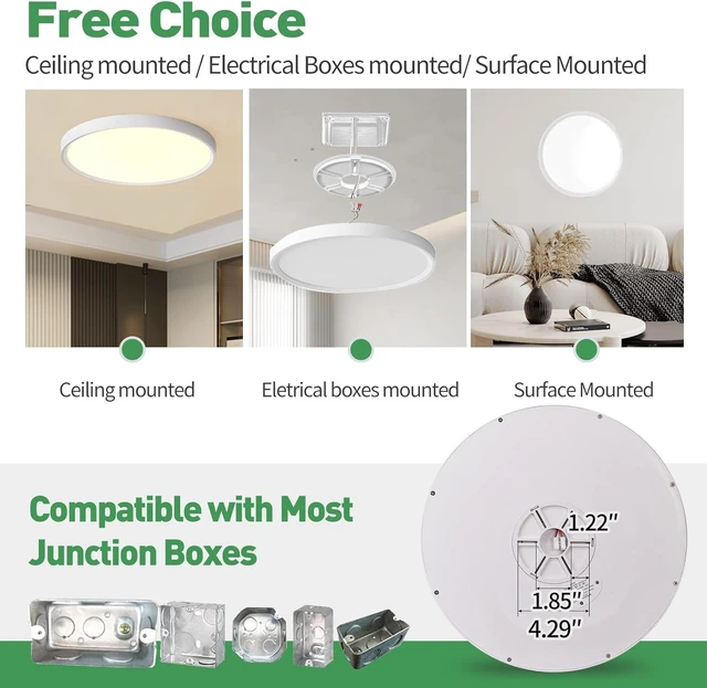 Alt view image 3 of 7 - 12Inch 12PK White LED Flush Mount Ceiling Light, 24W, 2520LM, 3CCT 3000K/4000K/6000K CCT Selectable, White Close to Ceiling Round Flat Panel Light, Super Slim LED Ceiling Light for Bedroom