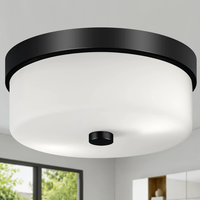Main image of Black Flush Mount Ceiling Light Fixtures, 2-Light Ceiling Mount with Milky White Glass Lampshade, Industrial Flush Mount Light Fixture Farmhouse for Hallway, Kitchen, Entryway and Foyer