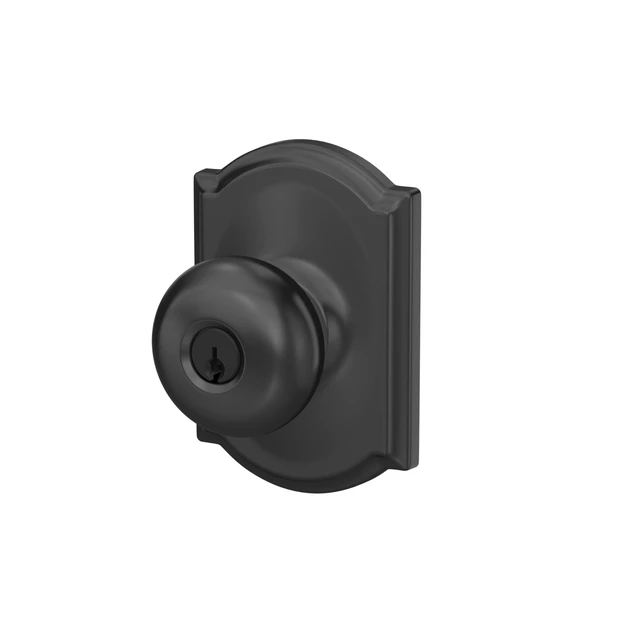 Alt view image 3 of 7 - Plymouth Keyed Entry Door Knob, Interior/Exterior, Matte Black Keyed entry door knob with turn-button lock, Easy to install, Certified security & durability, Universal fit, 2 keys