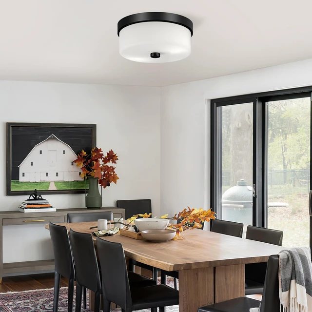 Alt view image 7 of 7 - Black Flush Mount Ceiling Light Fixtures, 2-Light Ceiling Mount with Milky White Glass Lampshade, Industrial Flush Mount Light Fixture Farmhouse for Hallway, Kitchen, Entryway and Foyer