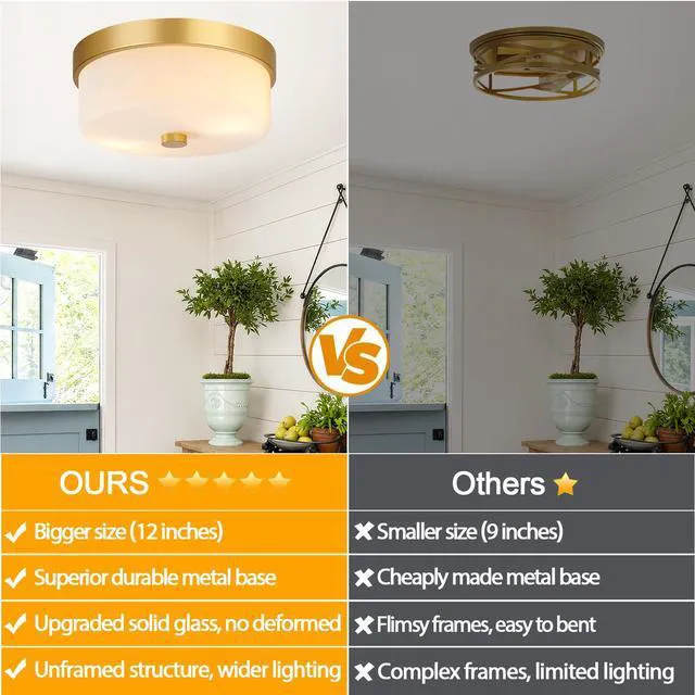 Alt view image 3 of 7 - Flush Mount Ceiling Light Fixtures, 2-Light Gold Ceiling Mount with Milky White Glass Lampshade, Industrial Flush Mount Light Fixture Farmhouse for Hallway, Kitchen, Entryway and Foyer