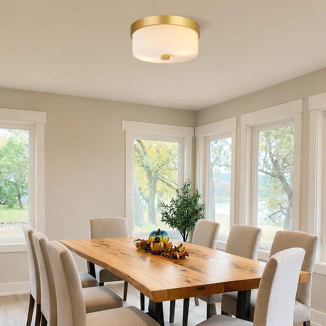 Alt view image 6 of 7 - Flush Mount Ceiling Light Fixtures, 2-Light Gold Ceiling Mount with Milky White Glass Lampshade, Industrial Flush Mount Light Fixture Farmhouse for Hallway, Kitchen, Entryway and Foyer