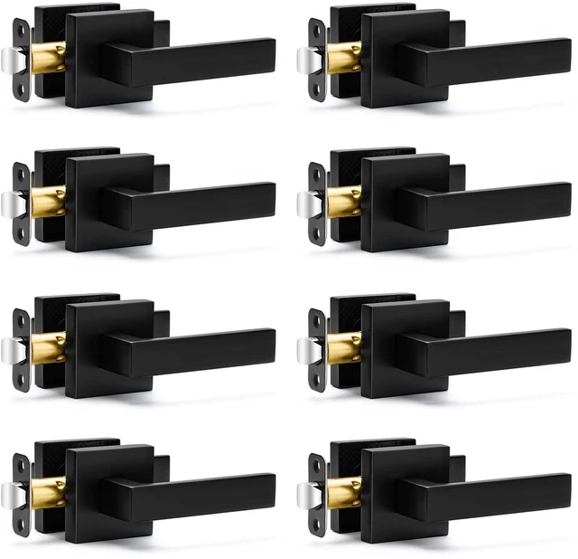 Main image of 8 Pack Passage Door Handles Matte Black Door Levers, Interior Door Knobs Square Heavy Duty Non-Locking Handlesets Hall Closet Handles, Reversible for Right & Left Sided Doors