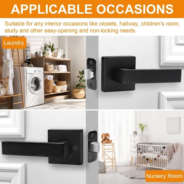 Alt view image 5 of 6 - 6 Pack Passage Door Handles Matte Black Door Levers, Interior Door Knobs Square Heavy Duty Non-Locking Handlesets Hall Closet Handles, Reversible for Right & Left Sided Doors
