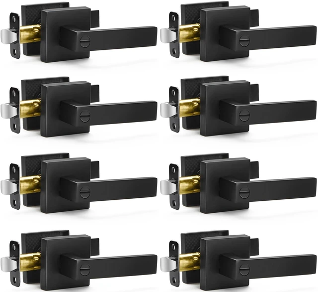 Main image of 8 Pack Privacy Door Handles Square Door Levers, Keyless Interior Door Knobs Matte Black Door Levers Heavy Duty Door Locks for Bedroom Bathroom, Flat Levers Reversible for Left Right Handed Doors