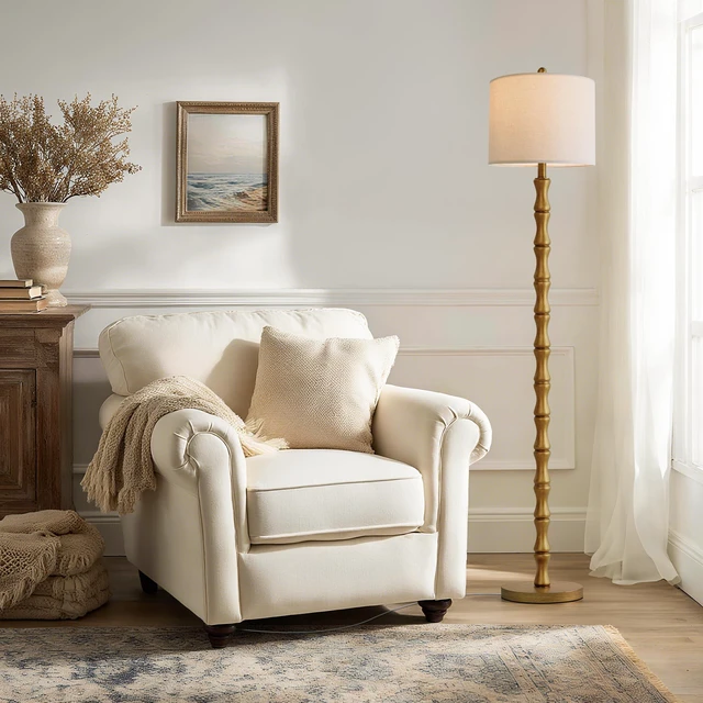 Main image of 62" Rustic Floor Lamp, Retro Farmhouse Standing Lamp with Rotary Switch, Resin Antique Gold Floor Lamp for Living Room, Bedroom, Dining Room, Nursery, Elegant Home Décor