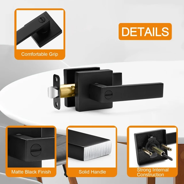 Alt view image 4 of 6 - 6 Pack Black Door Handles Privacy Door Levers, Keyless Interior Door Knobs Square Matte Black Door Levers Heavy Duty Door Locks for Bedroom Bathroom, Reversible Flat Levers