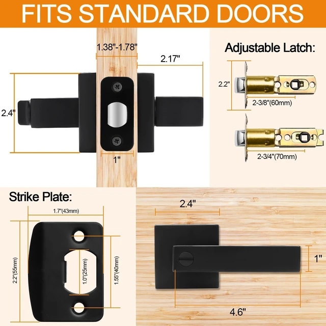 Alt view image 6 of 6 - 8 Pack Privacy Door Handles Square Door Levers, Keyless Interior Door Knobs Matte Black Door Levers Heavy Duty Door Locks for Bedroom Bathroom, Flat Levers Reversible for Left Right Handed Doors