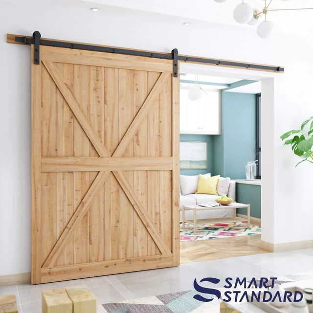 Alt view image 2 of 6 - 10ft Sliding Barn Door Hardware kit, Fit 60" Wide Door Panel Barn Door Track, Sliding Door Hardware kit, Smoothly and Quietly -Heavy Duty Sturdy -Easy to Install, I Shape Hanger