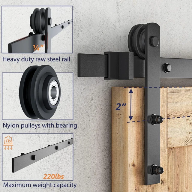 Alt view image 3 of 6 - 10ft Sliding Barn Door Hardware kit, Fit 60" Wide Door Panel Barn Door Track, Sliding Door Hardware kit, Smoothly and Quietly -Heavy Duty Sturdy -Easy to Install, I Shape Hanger
