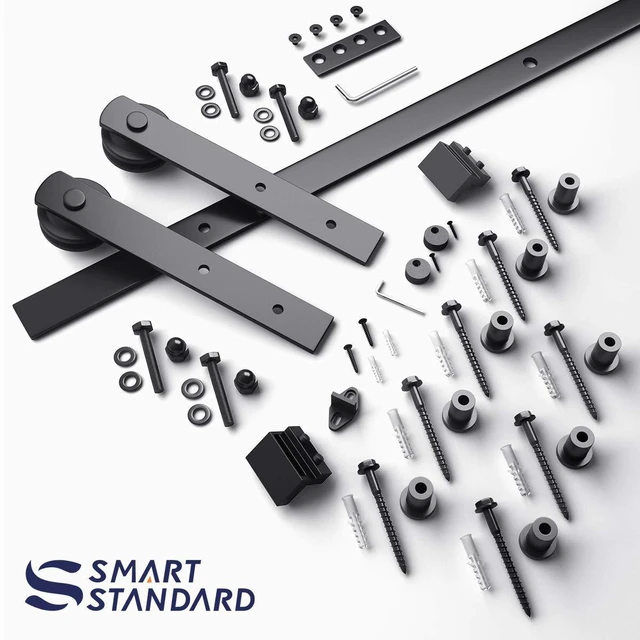 Alt view image 4 of 6 - 10ft Sliding Barn Door Hardware kit, Fit 60" Wide Door Panel Barn Door Track, Sliding Door Hardware kit, Smoothly and Quietly -Heavy Duty Sturdy -Easy to Install, I Shape Hanger