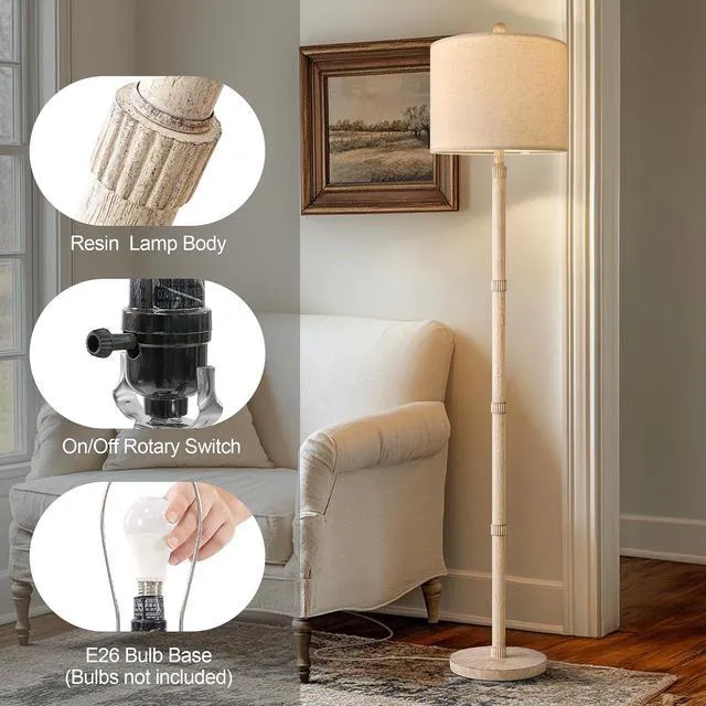 Alt view image 4 of 7 - Retro Farmhouse Floor Lamp Rotary Switch, 62" Resin Vintage Floor Lamp, Rustic Tall Floor Lamps for Living Room, Corner, Bedroom, Office(Without Bulb)