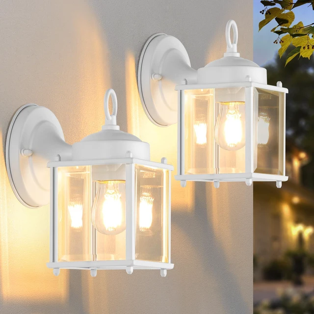 Main image of Outdoor Wall Lantern, Exterior White Waterproof Wall Sconce Lighting Fixtures, Front Door Wall Lights with Clear Beveled Glass Shade, 2 Pack
