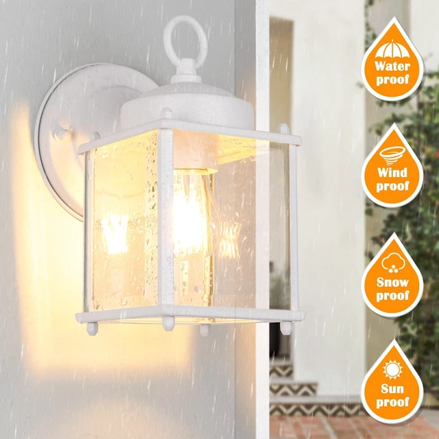 Alt view image 3 of 7 - Outdoor Wall Lantern, Exterior White Waterproof Wall Sconce Lighting Fixtures, Front Door Wall Lights with Clear Beveled Glass Shade, 2 Pack