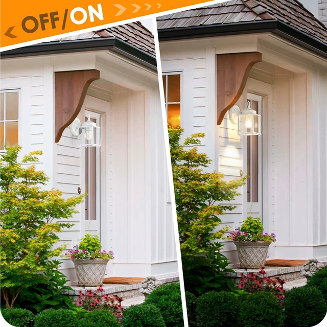 Alt view image 5 of 7 - Outdoor Wall Lantern, Exterior White Waterproof Wall Sconce Lighting Fixtures, Front Door Wall Lights with Clear Beveled Glass Shade, 2 Pack